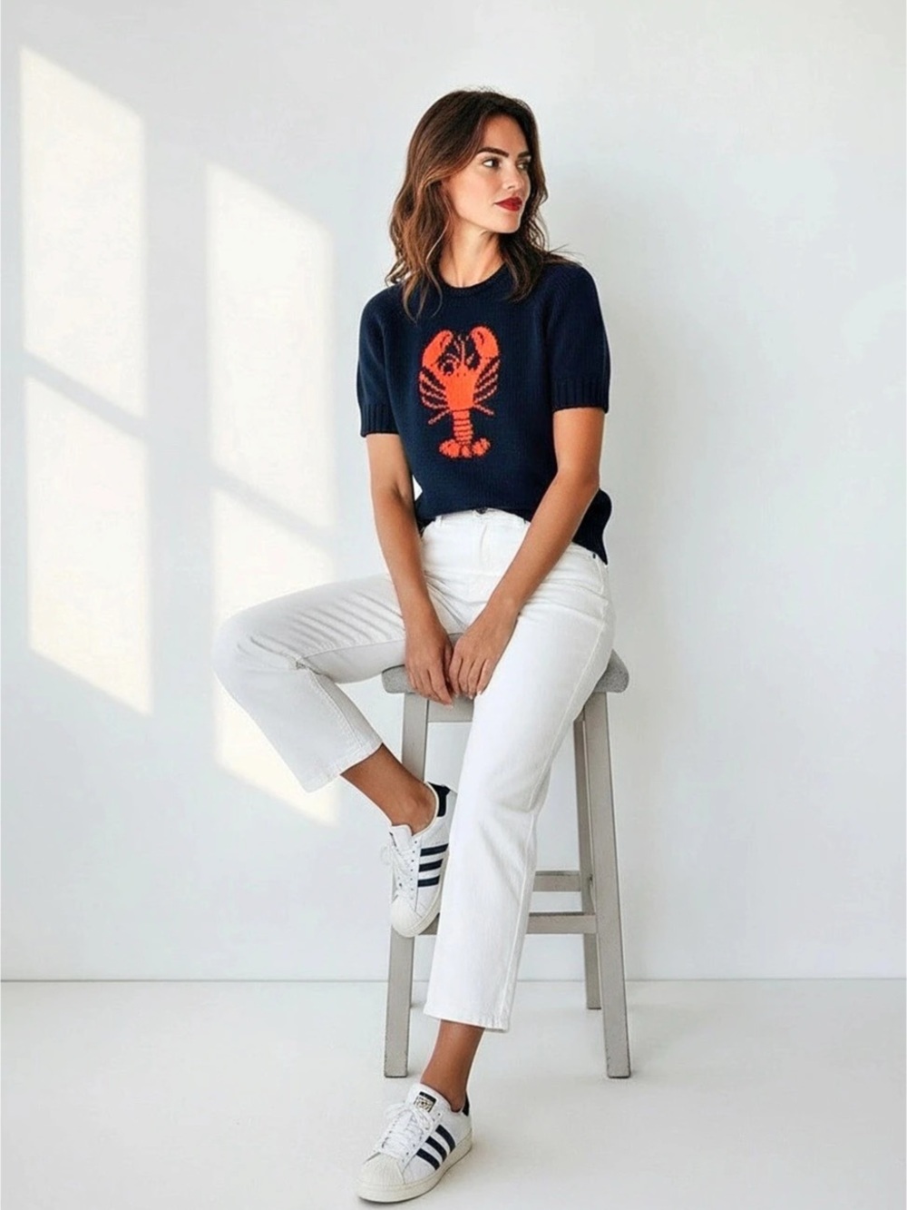 Free Assembly Coastal Grandmother Lobster Sweater Navy Blue Size 4-6